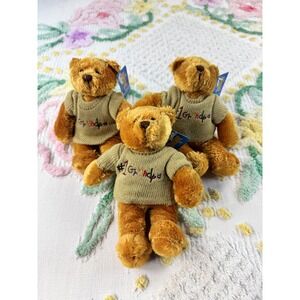 Plushland March of Dimes #1 Grandpa Teddy Bear Set of 3 Bean Bag Plush 8" 2008
